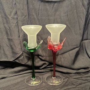 Hand worked glass candle stick holder.